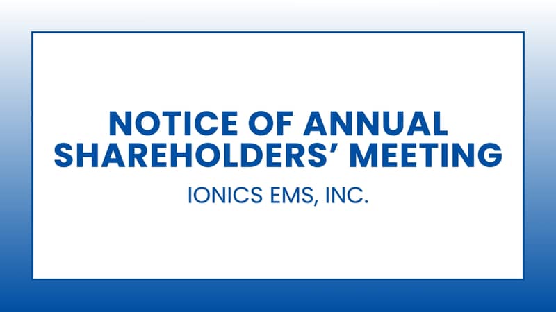 Ionics EMS, Inc.: Notice of Annual Shareholders' Meeting