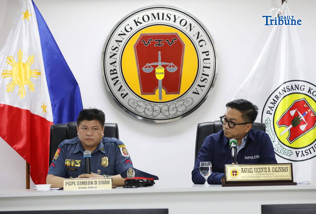 (June 03 2026) National Police Commission (NAPOLCOM) commissioner Rafael Vincent Calinisan present to the media the Police Corporal Simeon Suan, the police officer involved in the viral video showing the forcible handcuffing of a senior citizen driver who allegedly sideswiped the officer's vehicle, held at NAPOLCOM Central Office in Quezon City on Wednesday June 3 2026, commissioner Calinisan is set to file administrative chargers to Police Corporal Simeon Suan. Photo/Analy Labor