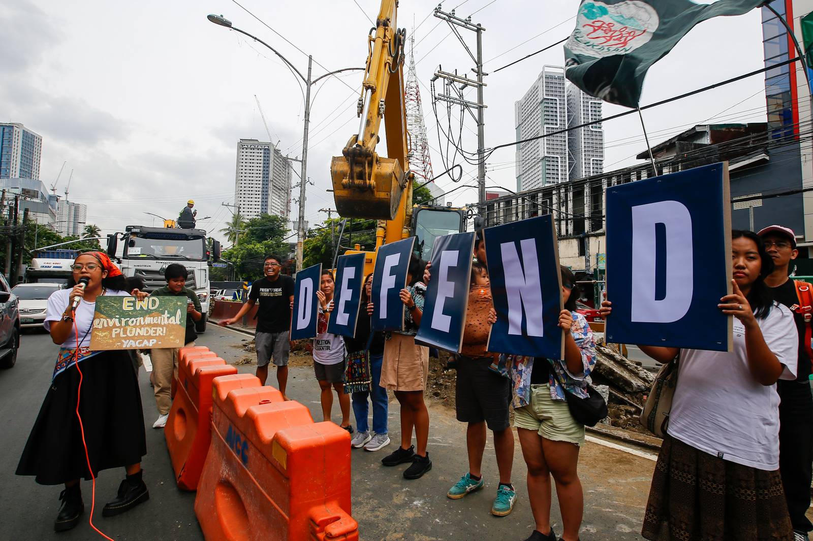 Youth Advocates for Climate Action Philippines protest San Miguel Corporation’s Southern Access Link Expressway (SALEX) project along Quirino Avenue in Manila on World Environment Day, 05 June 2026. Heritage advocates warn that at least 50 cultural and historical landmarks in the city are at risk of damage or demolition due to the construction. The Department of Environment and Natural Resources temporarily suspended the project's tree-cutting and earth-balling operations last week following intense public outcry.