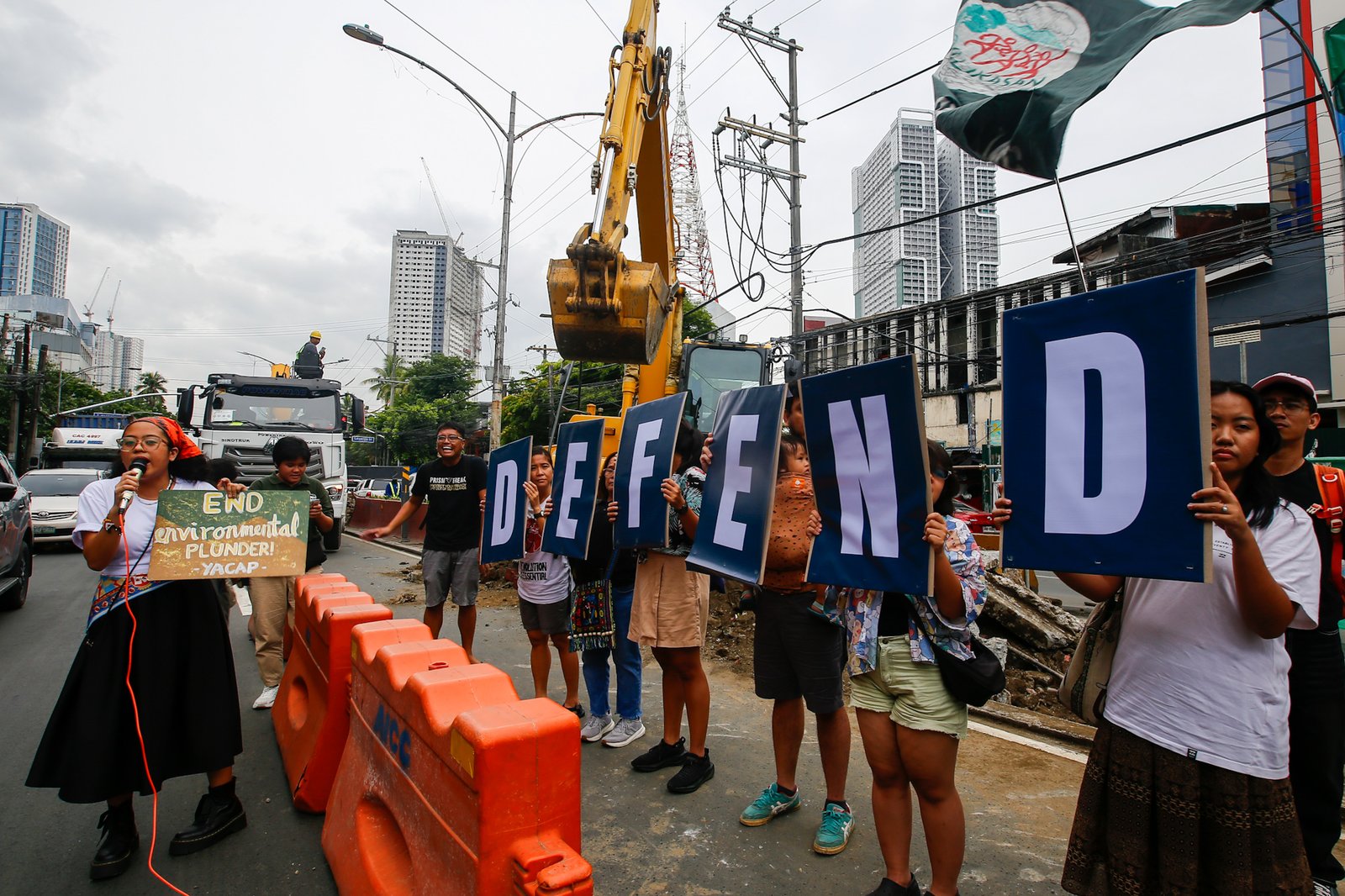 Youth Advocates for Climate Action Philippines protest San Miguel Corporation’s Southern Access Link Expressway (SALEX) project along Quirino Avenue in Manila on World Environment Day, 05 June 2026. Heritage advocates warn that at least 50 cultural and historical landmarks in the city are at risk of damage or demolition due to the construction. The Department of Environment and Natural Resources temporarily suspended the project's tree-cutting and earth-balling operations last week following intense public outcry.