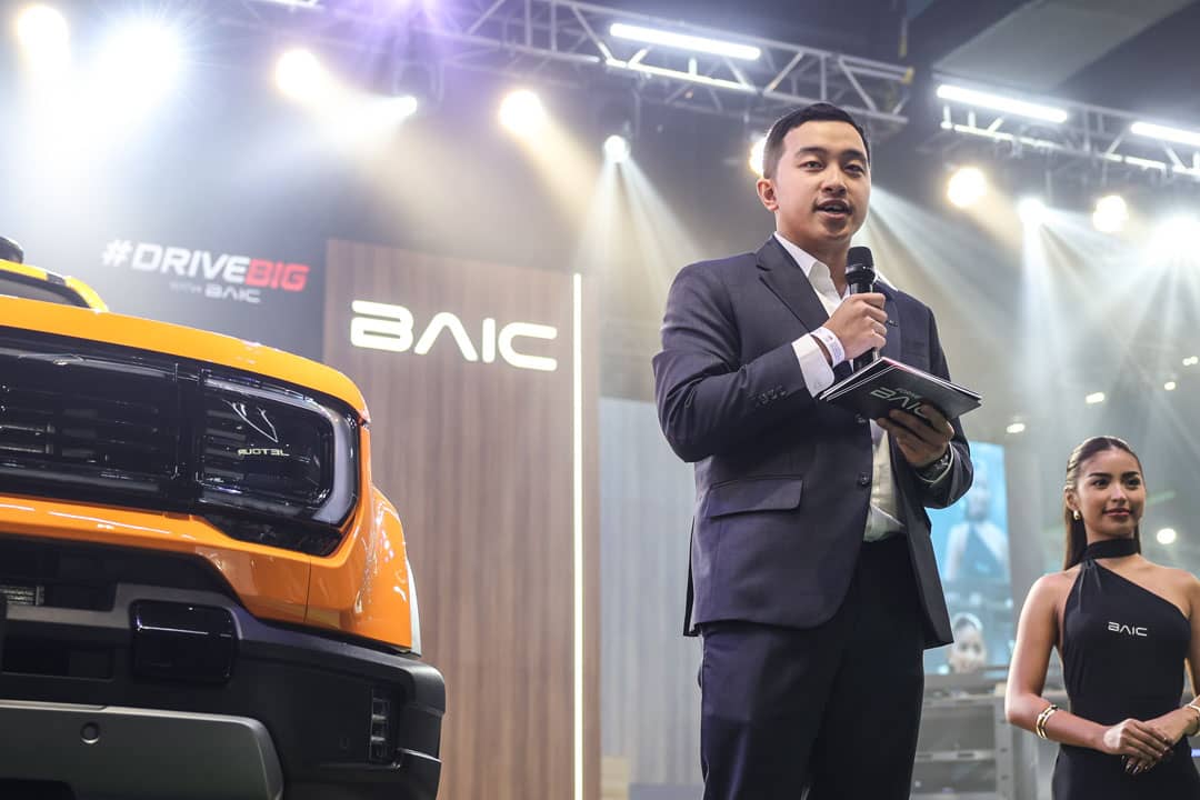 TIMOTHY Sytin, BAIC Philippines brand head, introduces the Drive Big with BAIC campaign beside the B40e Trailmaster rEV.