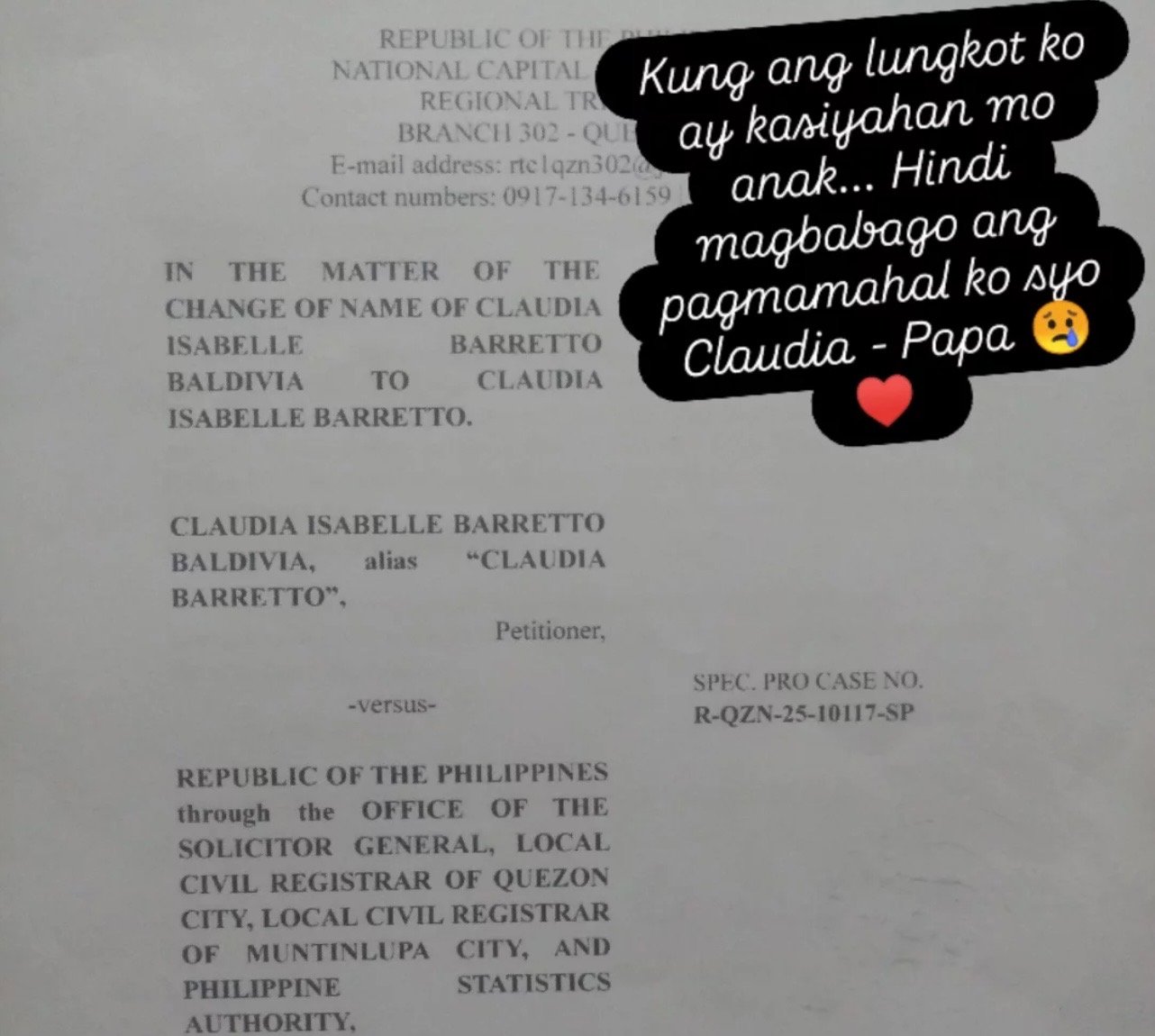 The court petition filed by Claudia Barretto.