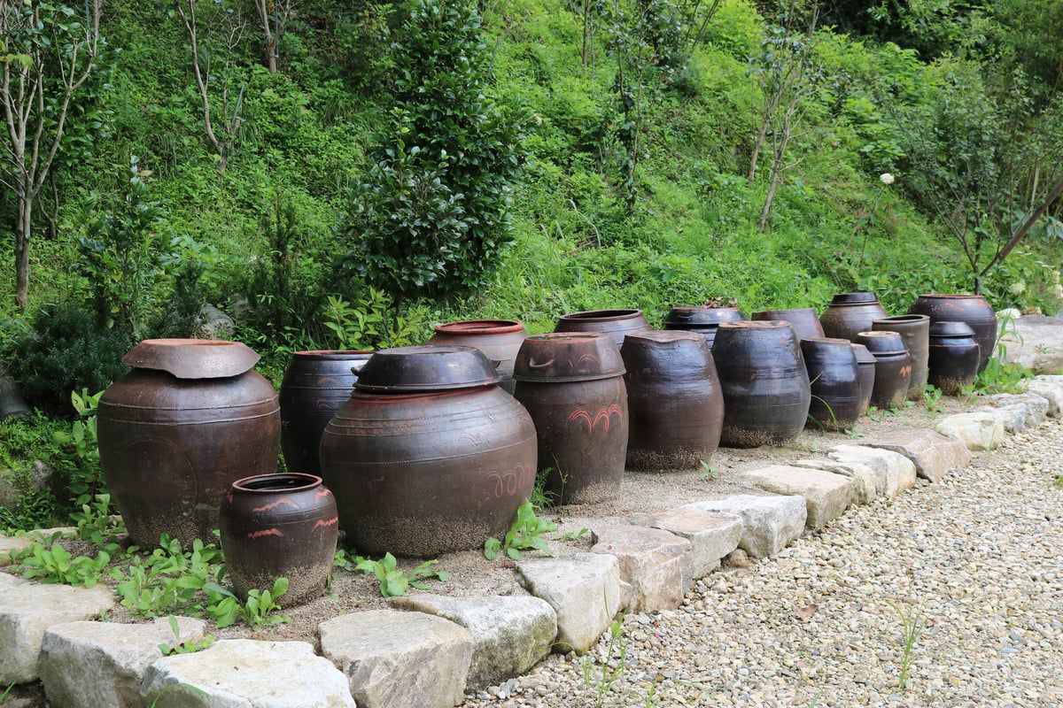 KOREAN earthenware jars known as hangari or onggi.