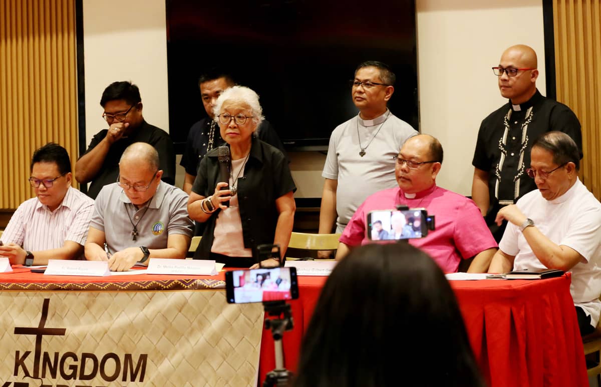 Fr. Robert Reyes joins leaders from Catholic, Evangelical, and Protestant churches in launching the “Kingdom Keepers” movement during a press conference on 10 June 2026.
The group called for integrity, accountability, and impartiality in the ongoing impeachment proceedings against Vice President Sara Duterte and urged Sen. Alan Peter Cayetano to step down from his position to prevent further disruption in the Senate. | 📷 Analy Labor
