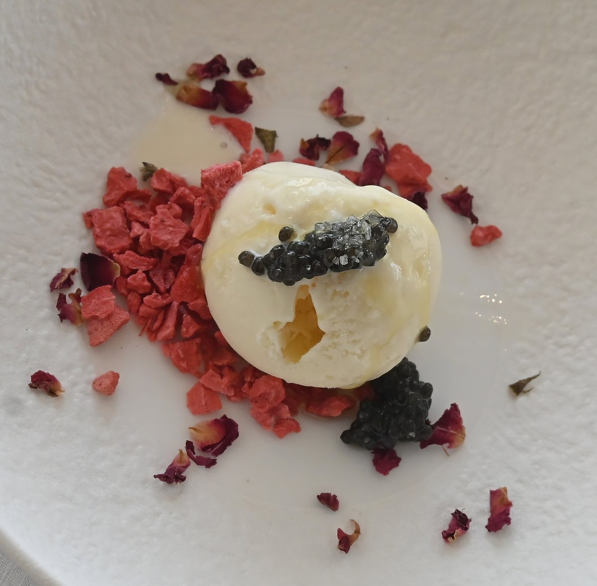 HOUSE-Crafted Vanilla Gelato, Caviar, Maldon Salt, topped with Extra Virgin Olive Oil.