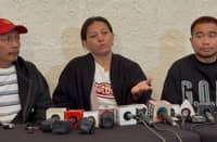 Rovelyn Baterbonia (middle) during a press conference following the unfortunate death of her son, Ateneo student-athlete Rene Baterbonia, during a supposed team-building activity in Dipaculao, Aurora on Monday, 8 June.