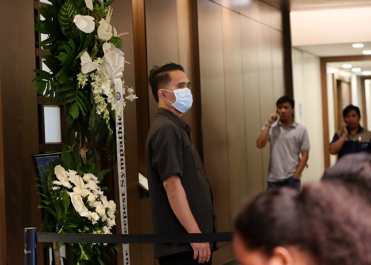 Flowers are placed outside the wake room of Ateneo student-athlete Rene Baterbonia at Arlington Memorial Chapels in Quezon City on Wednesday, 10 June 2026, as family, friends, and supporters pay their respects. | 📷 Analy Labor