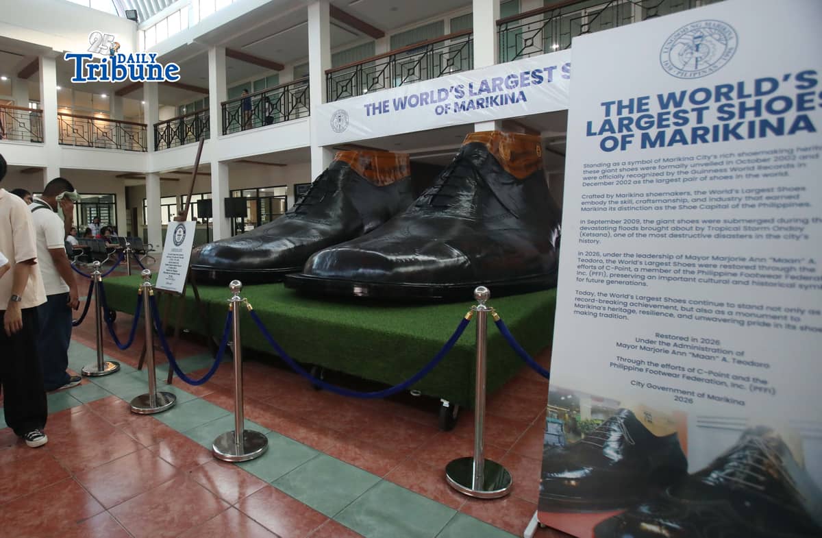 (June 11 2026) The restored pair of giant shoes with the Guinness record for being the largest shoes in the world record in 2002, was seen display at Marikina City Hall, on Wednesday June 10 2026. Marikina City, nicknamed as the Shoe Capital of the Philippines. Photo/Analy Labor