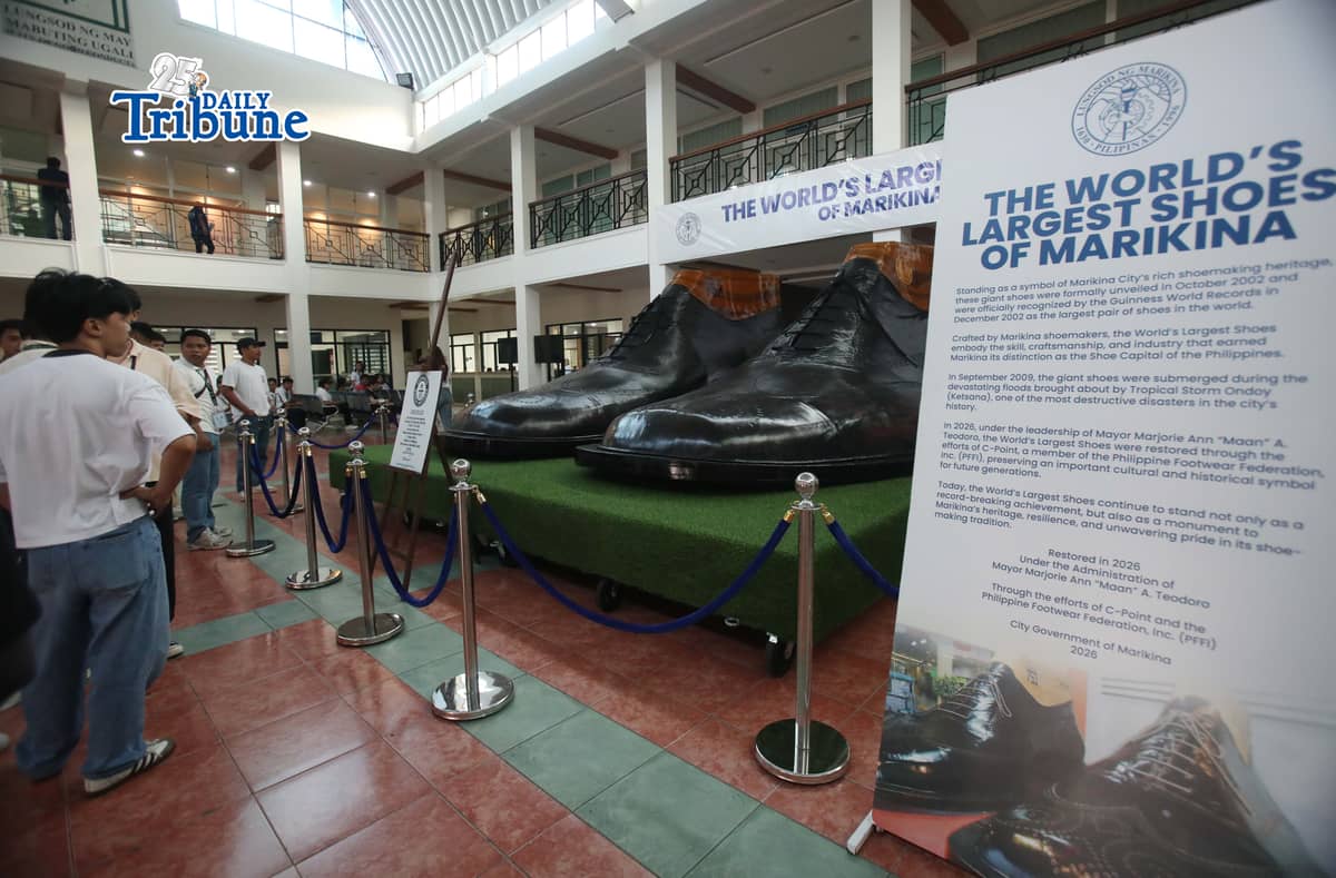 (June 11 2026) The restored pair of giant shoes with the Guinness record for being the largest shoes in the world record in 2002, was seen display at Marikina City Hall, on Wednesday June 10 2026. Marikina City, nicknamed as the Shoe Capital of the Philippines. Photo/Analy Labor