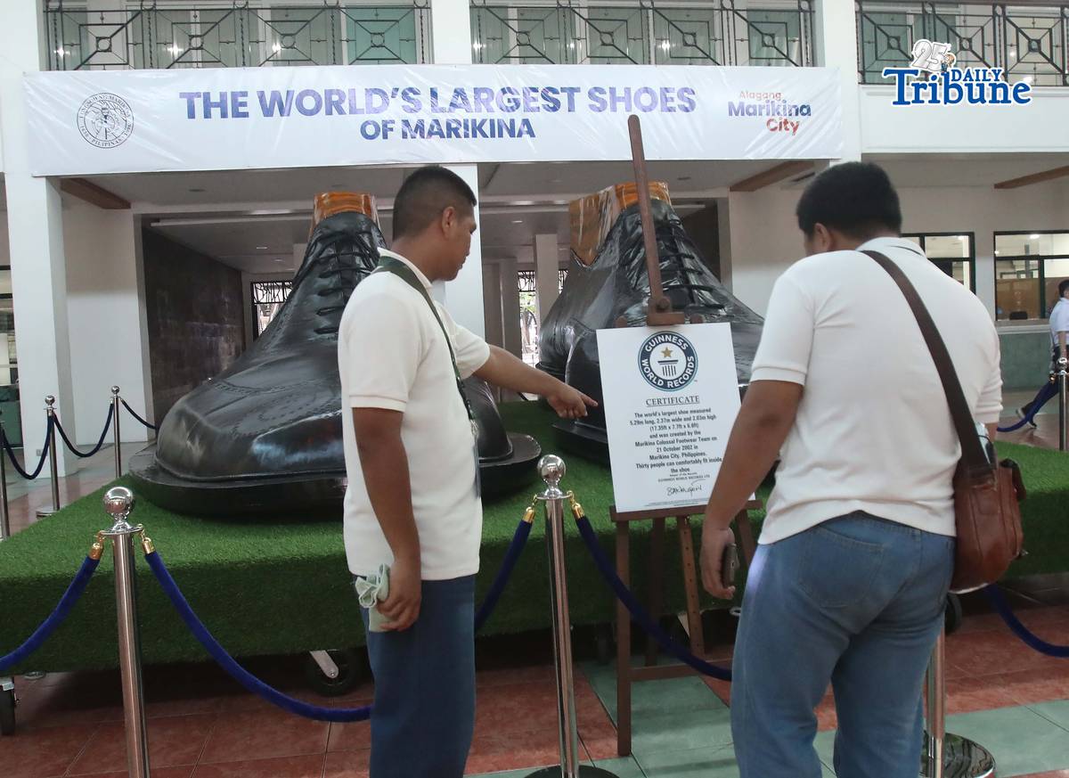 (June 11 2026) The restored pair of giant shoes with the Guinness record for being the largest shoes in the world record in 2002, was seen display at Marikina City Hall, on Wednesday June 10 2026. Marikina City, nicknamed as the Shoe Capital of the Philippines. Photo/Analy Labor
