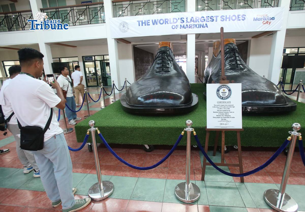 (June 11 2026) The restored pair of giant shoes with the Guinness record for being the largest shoes in the world record in 2002, was seen display at Marikina City Hall, on Wednesday June 10 2026. Marikina City, nicknamed as the Shoe Capital of the Philippines. Photo/Analy Labor
