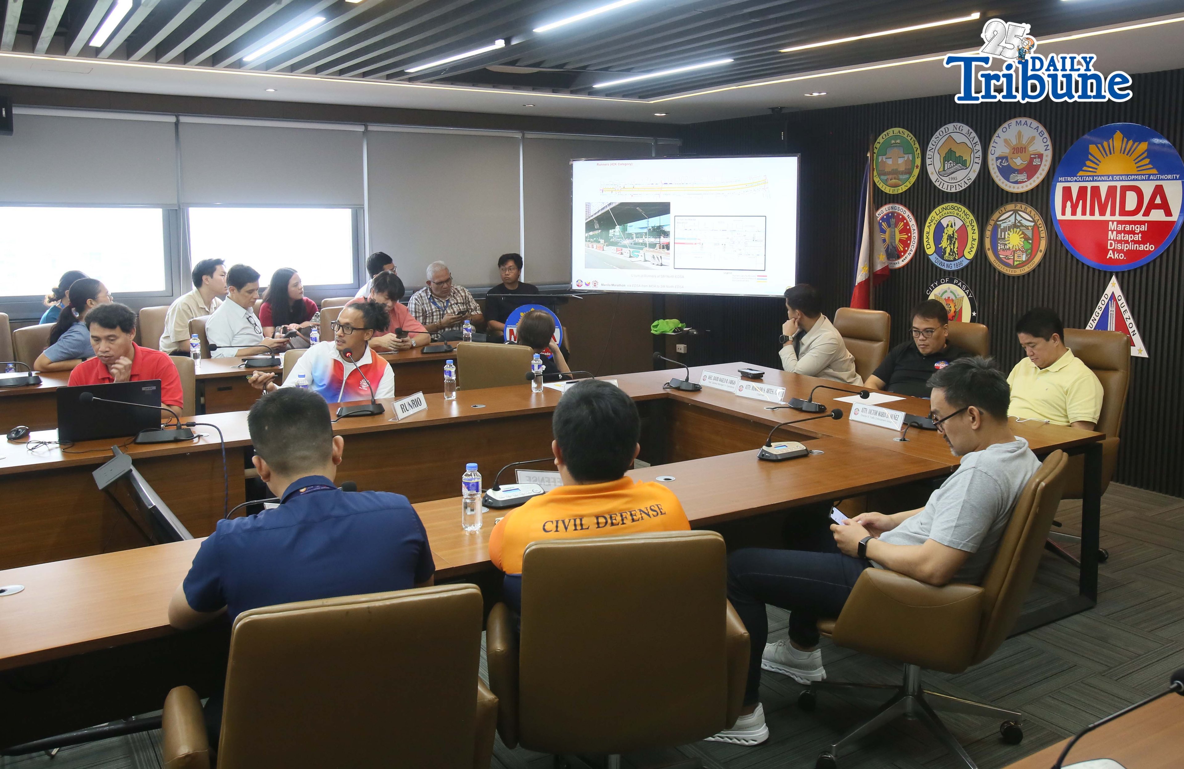 (June 11 2026)  Metropolitan Manila Development Authority (MMDA) Chairman Romando "Don" Artes presides over a  meeting with stakeholders to discuss the final details and traffic management plan for the Runrio Galaxy Manila Marathon on June 12-June 13, at the MMDA headquarters in Pasig City, they show to the media the preparations and the traffic management plan of the event. The marathon, scheduled from midnight until morning, is expected to draw more than 25,000 participants. Photo/Analy Labor