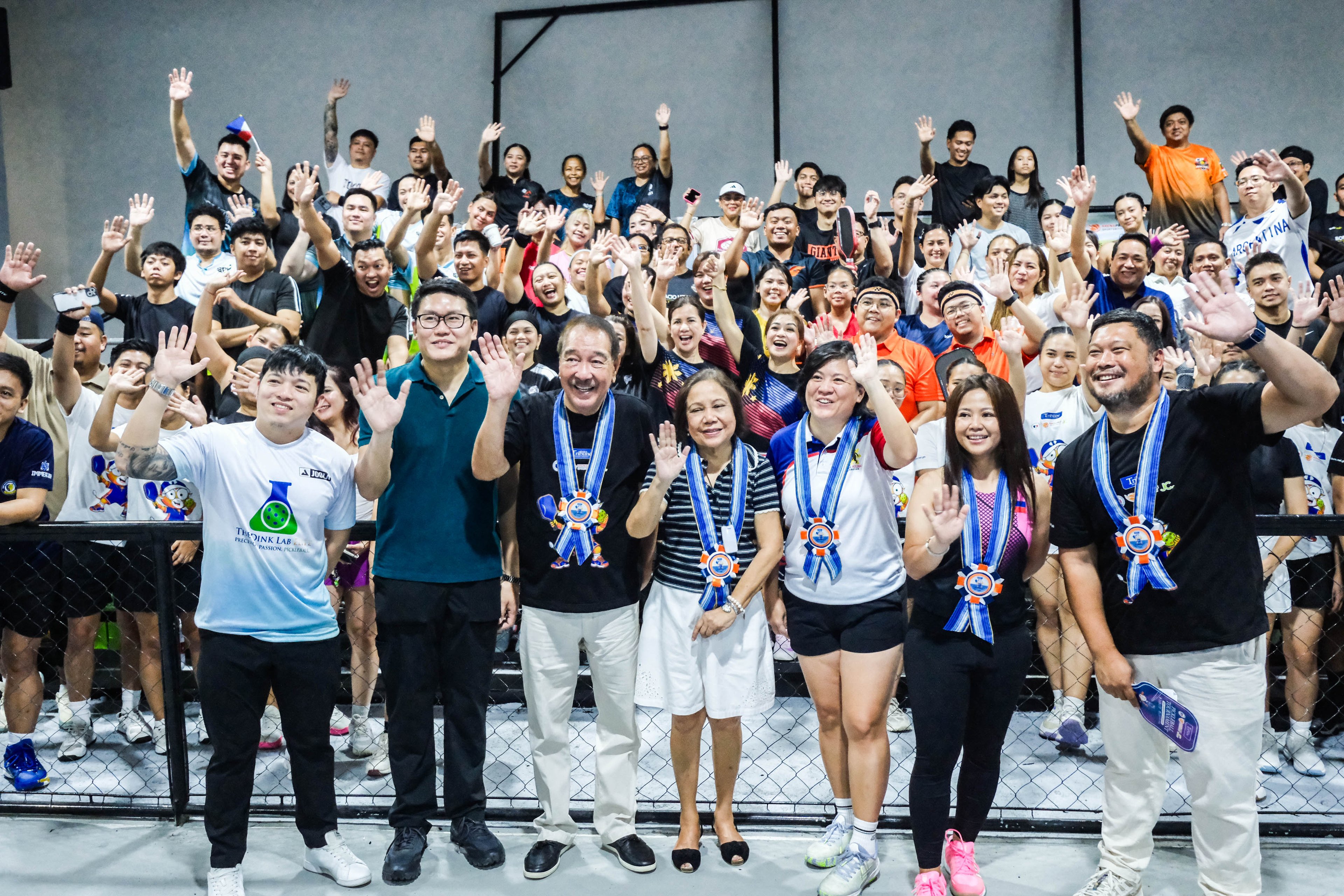 DAILY TRIBUNE’s first pickleball tournament, mounted in partnership with ArenaPlus and a host of sponsors, was held in Kawit, Cavite, the ‘Cradle of Philippine Independence,’ took off with flying colors in opening ceremonies attended by (from left) Dink Lab Elite coach and co-owner Kent Octavo, Hotel 101 head of Public Relations Brian Ong, DT president and owner Willie Fernandez, former Senator and Villar Foundation managing director Cynthia Villar, Philippine Pickleball Federation president Shawy Cu, four-time Southeast Asian Games gold medalist Bien Zoleta and DT Sports editor Julius Manicad.