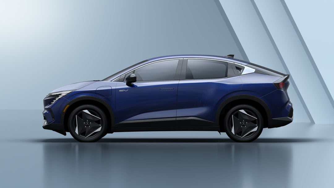 PROFILE shot highlights the Eclipse Sportback’s coupe-like roofline, alloy wheels and EV badge ahead of its North American launch.