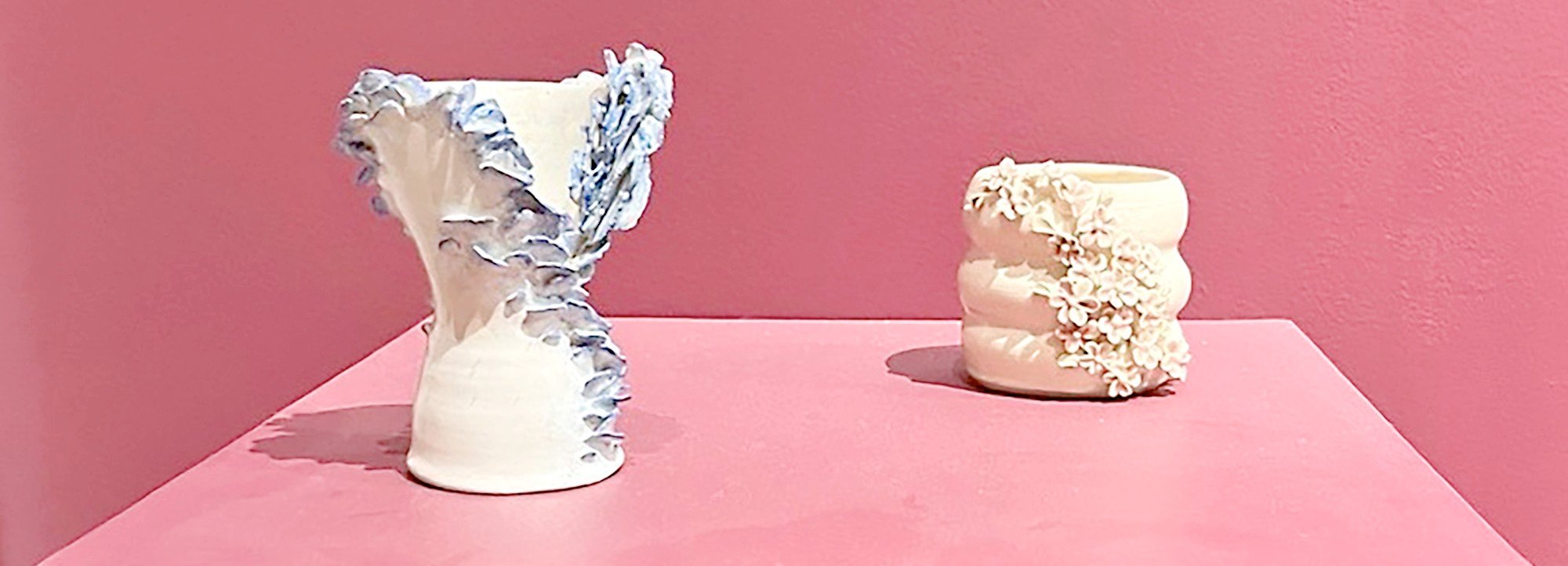 (LEFT) ‘Dragon,’ ceramic, 2021. (Right) ‘In Bloom,’ ceramic, 2021.