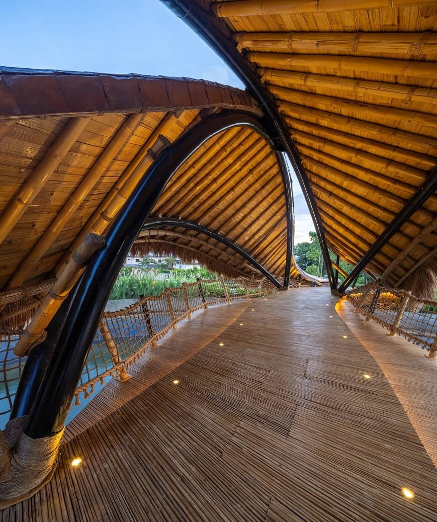 The Marajuyo Bridge's design features soft curves, which is easily achieved when using bamboo.