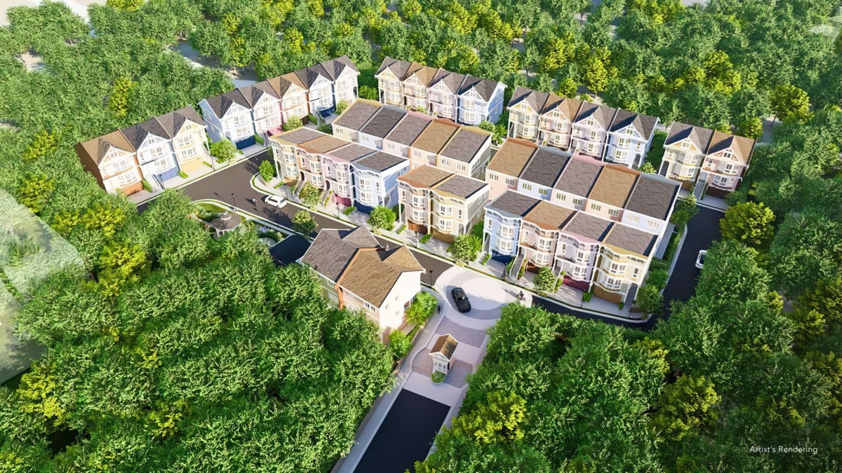 LAKESIDE enclave of 40 pastel Victorian townhomes.