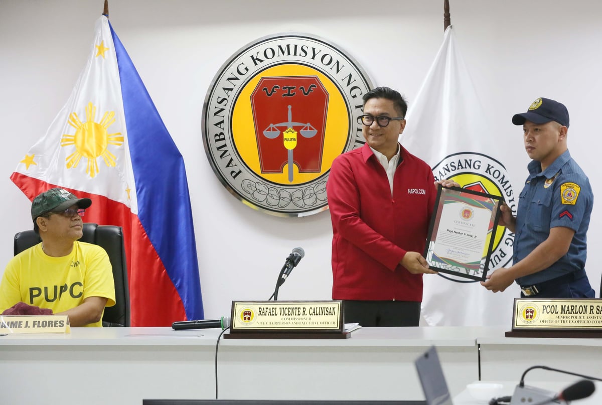 (June 15 2026) National Police Commission NAPOLCOM Commissioner Rafael Vicente Calinisan, commended the QCPD police officers who arrested Jaime Flores a NAPOLCOM employee, citing their commitment to enforcing the law without fear or favor against fellow government workers, during the press conference held at NAPOLCOM office in Quezon City on Monday June 15 2026. Photo/Analy Labor