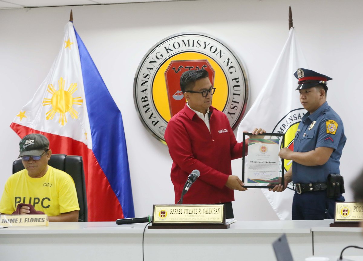 (June 15 2026) National Police Commission NAPOLCOM Commissioner Rafael Vicente Calinisan, commended the QCPD police officers who arrested Jaime Flores a NAPOLCOM employee, citing their commitment to enforcing the law without fear or favor against fellow government workers, during the press conference held at NAPOLCOM office in Quezon City on Monday June 15 2026. Photo/Analy Labor
