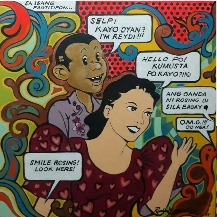 ‘SI Kenkoy At Si Rosing,’ a homage to the Filipino iconic syndicated comic cartoon Kenkoy of 1929. The piece is part of the collection of Rommel San Pedro, as a gift to his wife fondly called Rosing.