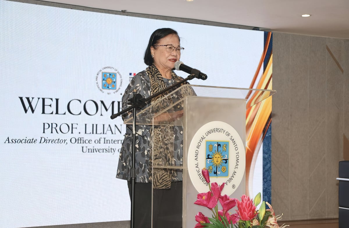 UST Office of International Relations and Programs director and Dean Emeritus Prof. Lilian J. Sison delivers the welcome remarks.