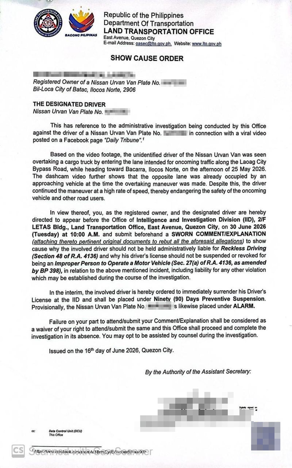 Dashcam footage leads to LTO probe of motorist in Ilocos Norte