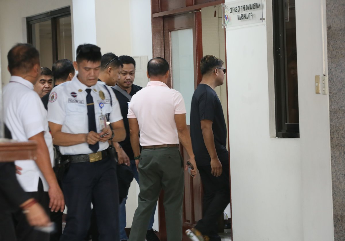 (June 17 2026) Five ex marines former bodyguards and allegedly bagmen of former Rep. Elizaldy Co, arrive at the office of the Ombudsman in Quezon City on Wednesday June 17 2026, appearing upon the invitation of Ombudsman investigators to submit their individual affidavits regarding a P805-billion flood control scam. Photo/Analy Labor