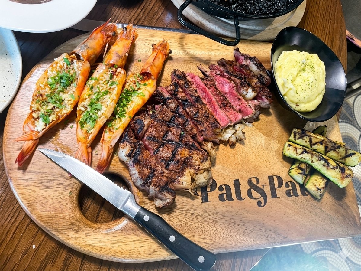 SHRIPMS and steak platter.