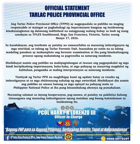 Two found dead inside vehicle along TPLEX in Tarlac