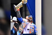KARL-ANTHONY Towns and the New York Knicks celebrate their NBA conquest with a victory parade on the streets of Manhattan on Thursday.