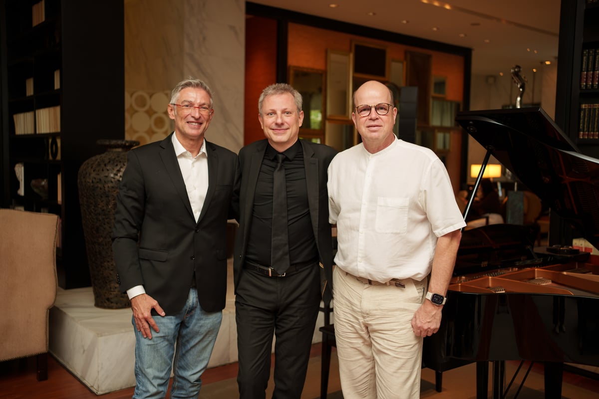 ALLIANCE Française de Manille’s executive director Olivier Dintinger, French concert pianist Maxime Zecchini, Cluster general manager Bernd Schneider of Raffles & Fairmont Makati.