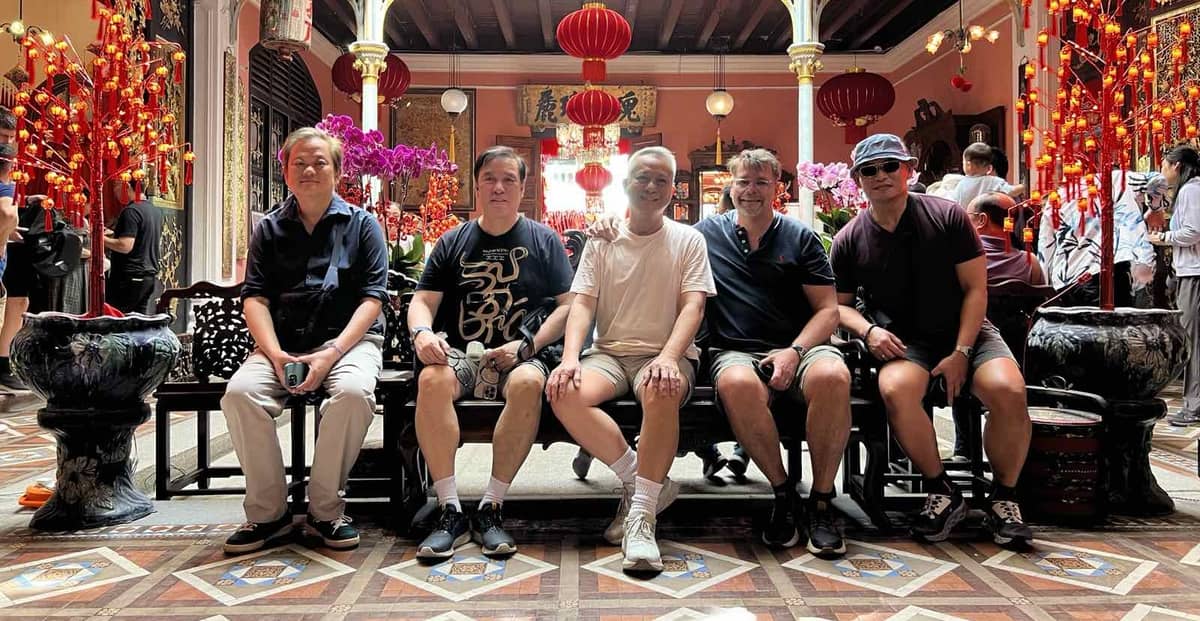 THE author, Rene Alcala (middle) with his friends from left to right: RamonTan, Dr. Larry Mallari, Robert Abrahamsen and Dr. Ting Azarcon taken inside the Peranakan Mansion.
