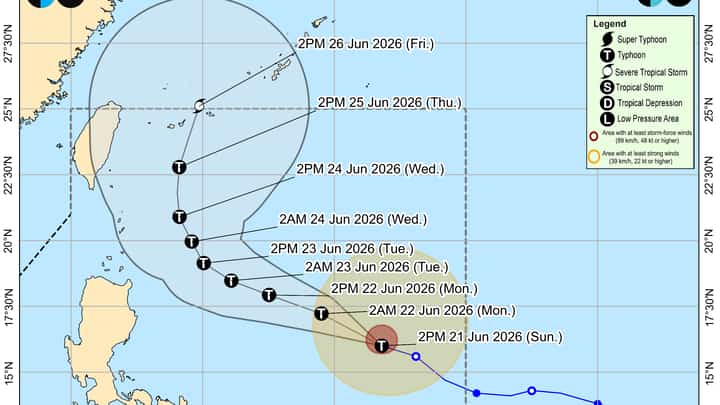 The forecast track of typhoon Francisco which entered the Philippine Area of Responsibility (PAR) this Sunday, 21 June.
