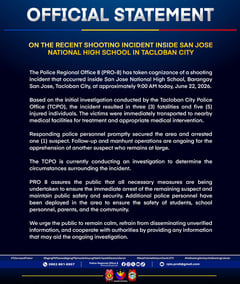 PRO8 issues statement on Tacloban City school shooting