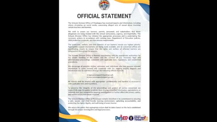 Parañaque schools division investigates sexual abuse allegations