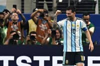 LIONEL Messi celebrates after scoring his record-breaking 18th goal during Argentina’s 2-0 win over Austria in the preliminaries of the FIFA World Cup on Monday.