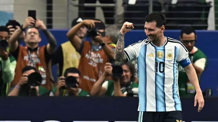 LIONEL Messi celebrates after scoring his record-breaking 18th goal during Argentina’s 2-0 win over Austria in the preliminaries of the FIFA World Cup on Monday.