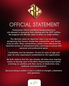 Reina Hispanoamericana to welcome single mothers starting in 2027