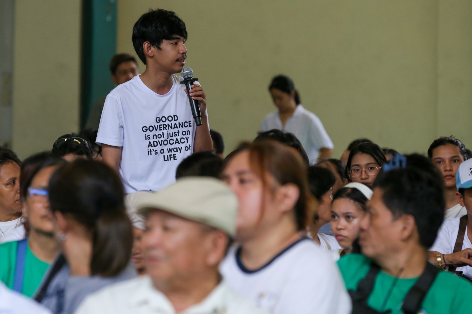 Students, workers, civil society groups, and community leaders gather for a public forum at the Sandejas Gym in De La Salle-College of Saint Benilde (DLS-CSB), Manila on 23 June 2026. Organized by Bantay Senado, the Center for Social Action, and the School of Diplomacy and Governance, the forum aims to provide local leaders with a shared, accurate, and process-based understanding of the current impeachment proceedings and upcoming developments.
