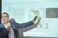 PIERRE Francois Forestier, GREEN SAMAR BioSPV chief executive director, discusses the Green Samar Project, which aims to restore up to 120,000 hectares of degraded forest within Samar Island Natural Park on Tuesday, 23 June at the DENR Central Office.