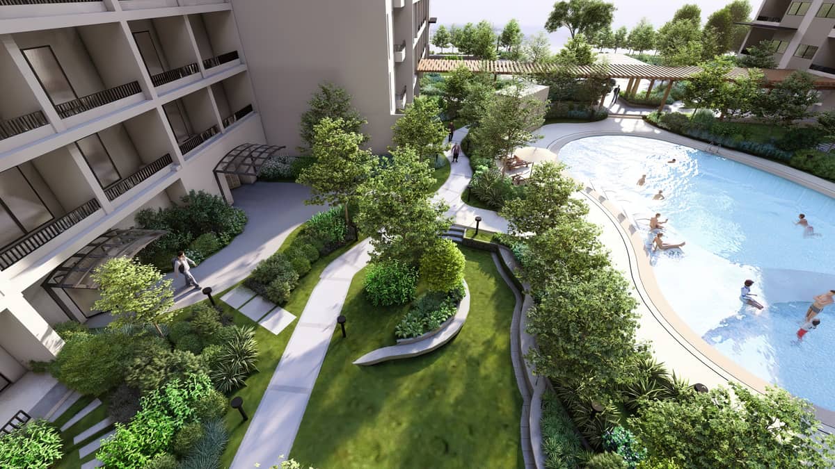 GARDEN and Outdoor Lounge (left), and Sevina Park, where the Una Apartment is located.