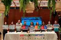 Advocates and leaders gathered at AMBAI Modern Tambayan in Quezon City on 25 June, to launch the Environment Task Force against Illegal E-Waste Imports to the Philippines. Holding posters to release evidences and signify call for banning illegal importation for electronic wastes in the Philippines include (from left to right) BAN Toxics Policy Development and Research Associate Winona Garcia, Kalikasan People’s Network for the Environment National Coordinator Cathleen de Guzman, Break free From Plastic Project Coordinator for Corporate Accountability Miko Aliño, BAN Toxics Advocacy and Campaign Officer Thony Dizon, Kabataan Partylist Representative Atty. Renee Co, Global Alliance for Incinerator Alternatives (GIAI) Asia Pacific Deputy Director for Campaigns Mayang Azurin, EcoWaste Coalition National Coordinator Aileen Lucero, Center for Environmental Concern PH Executive Director Mattie Balagat, and Central Luzon Environment Action Network official Francisco Dangla III. (PHOTOGRAPHED by Sean Magbanua for the Daily Tribune)