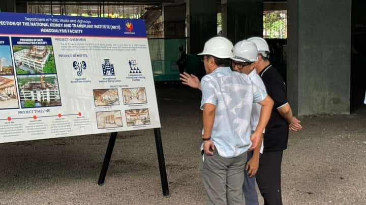 President Ferdinand Marcos Jr. and Public Works and Highways Secretary Vince Dizon check the plan of the National Kidney and Transplant Institute Legacy Building on East Avenue in Diliman, Quezon City.