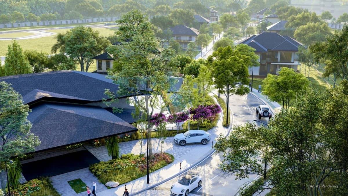 A RESIDENTIAL enclave surrounded by landscaped parks, reflecting the balance between urban living and nature.