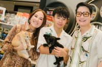 THREE cheers: Dr. Aivee, their son Kenzo and Dr. Z with guest pets at the Luxuri Pets, Parqal Mall.