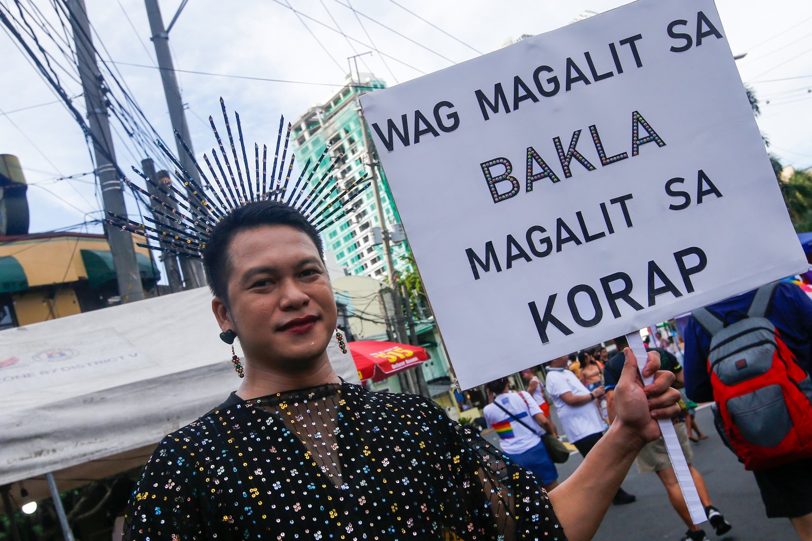 Members of the LGBTQIA+ community and their allies gather at Remedios Circle in Manila on 27 June 2026 during the Metro Pride March and Festival, calling for equality, dignity, justice, and human rights.