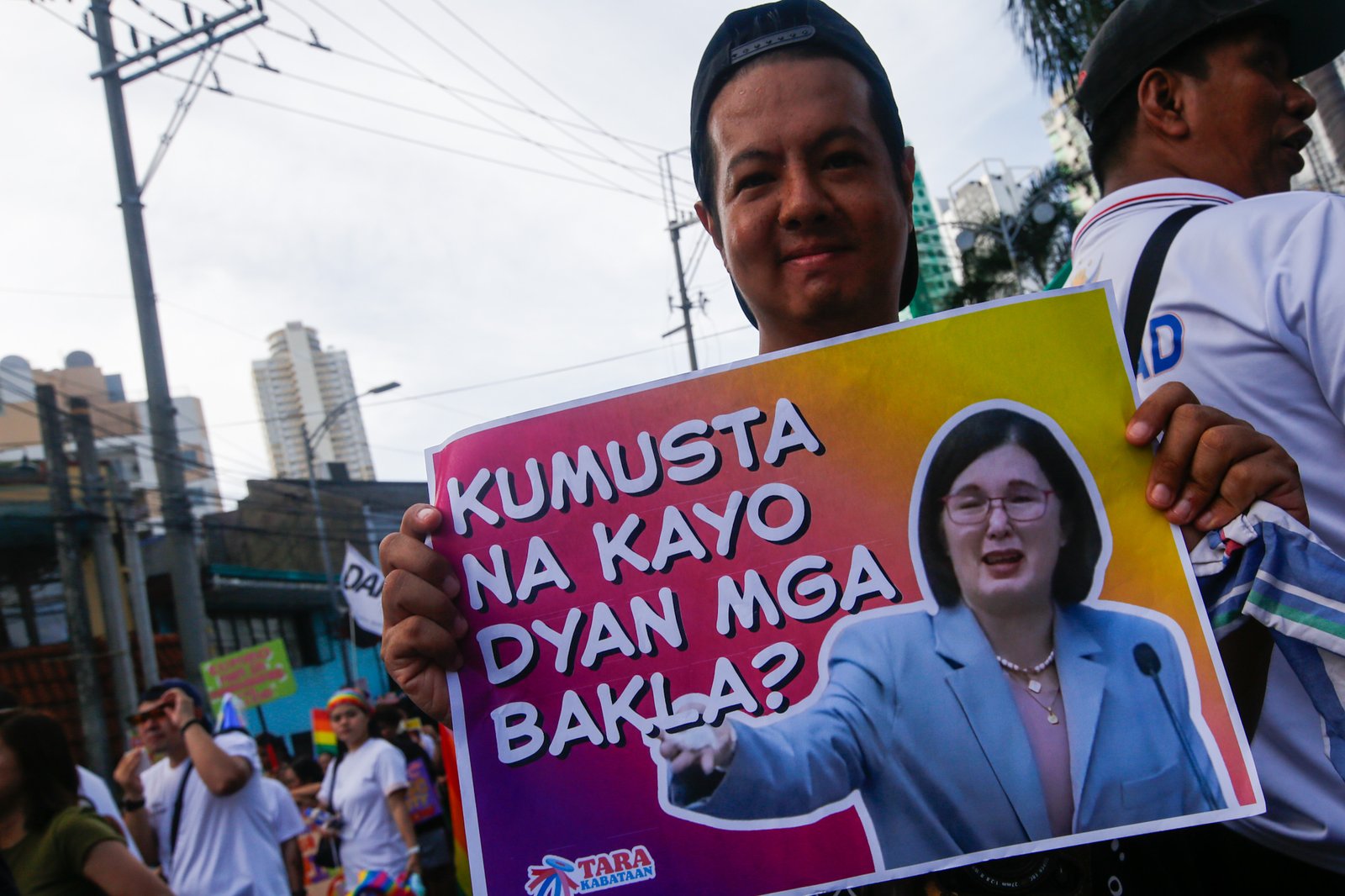 Members of the LGBTQIA+ community and their allies gather at Remedios Circle in Manila on 27 June 2026 during the Metro Pride March and Festival, calling for equality, dignity, justice, and human rights.