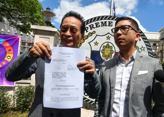 PANELO and son, a family affair Former Presidential Legal Counsel Salvador Panelo (left) and son Salvador Paolo Jr. file a petition before the Supreme Court on 12 March 2025, seeking to compel the government to bring back former President Rodrigo Duterte to the Philippines on behalf of his daughter, Veronica.