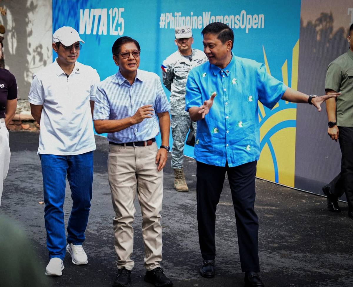 PHILIPPINE Sports Commission chairman Patrick ‘Pato’ Gregorio (right) gives President Ferdinand ‘Bongbong’ Marcos Jr. and Manila Mayor Francisco ‘Isko’ Domagoso (left) a tour of the newly-refurbished Rizal Memorial Sports Complex.