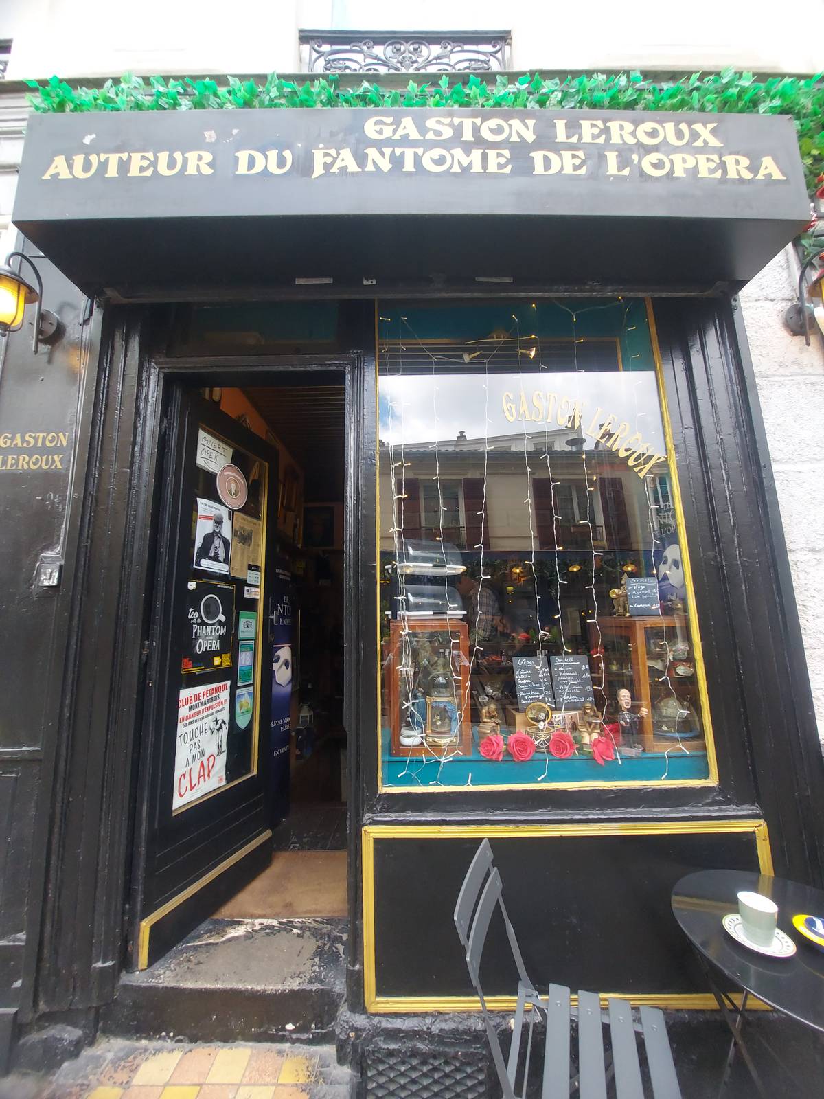 FACADE of La Cave de Gaston Leroux, a cafe and museum in the Montmartre neighborhood of Paris dedicated to the author of ‘The Phantom of the Opera.’